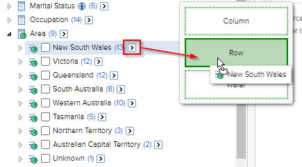 Dragging from the select all at level button from a specific State to the Row drop zone